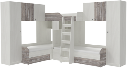 Трехместная кровать КарИВи Трио 3 Белое Дерево Бетон