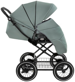 Детская коляска Roan Bass Next Classic Кожа d12 3 в 1 с автокреслом Elo Lux EduSky Black RCL303/1 Misty Mint/Grey