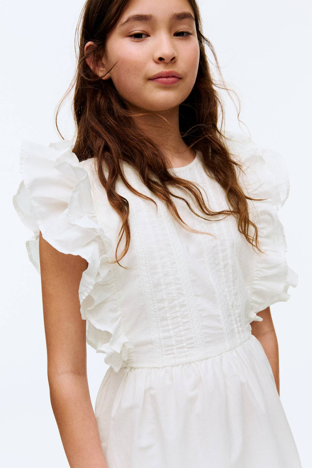 H&M Платье из хлопка с воланами, белый