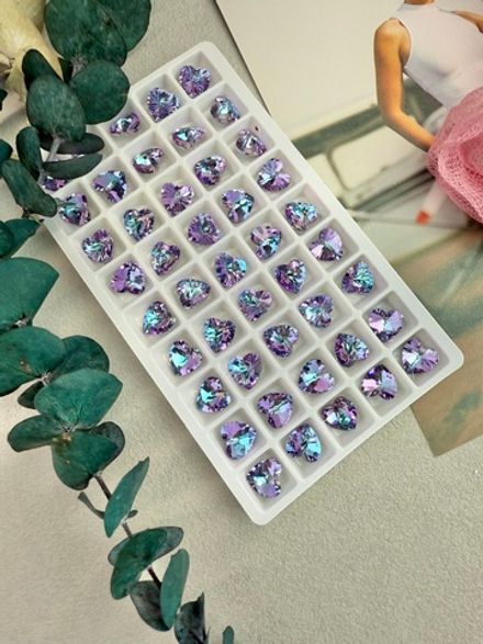Подвеска сердце из хрустального стекла, heart 10 мм, 2 штуки, небесный/фиалка