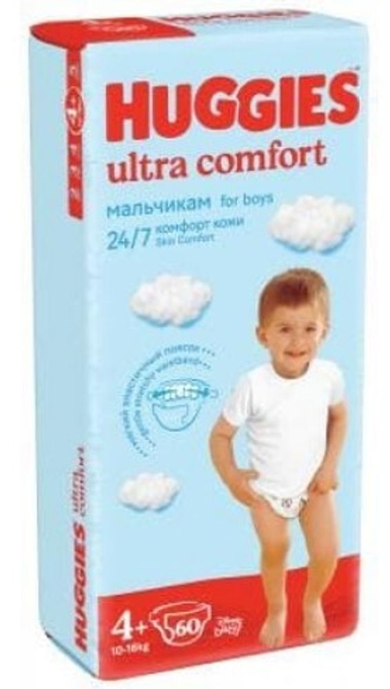 Подгузники Huggies UC 10-16 кг для мальчиков размер 4+  60 шт