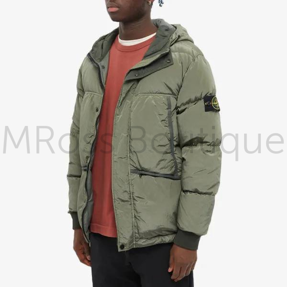 Мужской пуховик Стоун Айленд цвета хаки Stone Island Nylon Metal Down премиум класса