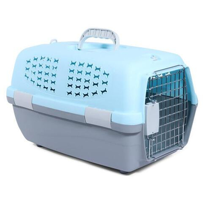 Переноска для животных c металлической дверцей "Косточки" L, мятная, 600*390*350мм, серия TRAVEL, Triol