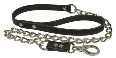 Массивный поводок-цепочка для ошейника (Цвет: черный с серебристым)