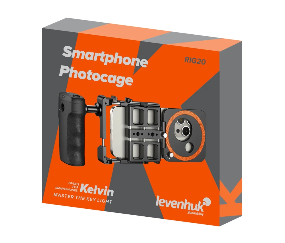 Монопора–клетка для смартфона Levenhuk Kelvin RIG20 - упаковка с изображением товара