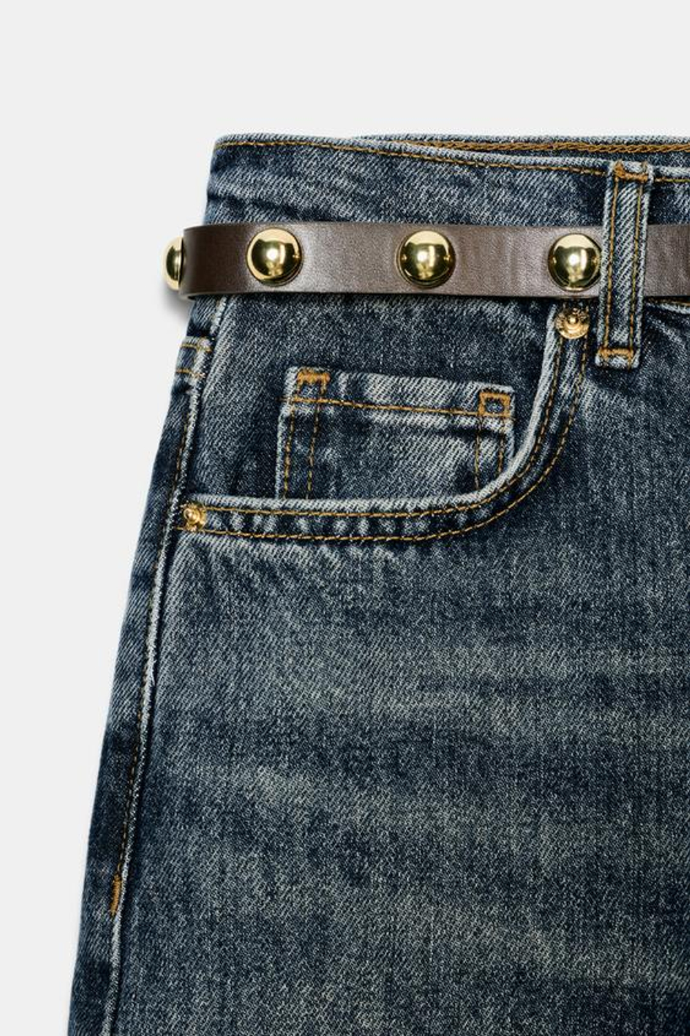 ZARA ДЖИНСЫ Z1975 С ВЫСОКОЙ ПОСАДКОЙ, ЗАУЖЕННЫЕ КНИЗУ, С РЕМНЕМ, ИНДИГО