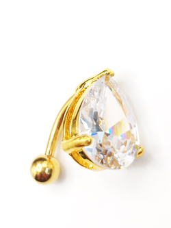 Украшение для пирсинга пупка " Слеза" с большим прозрачным кристаллом. Медицинская сталь