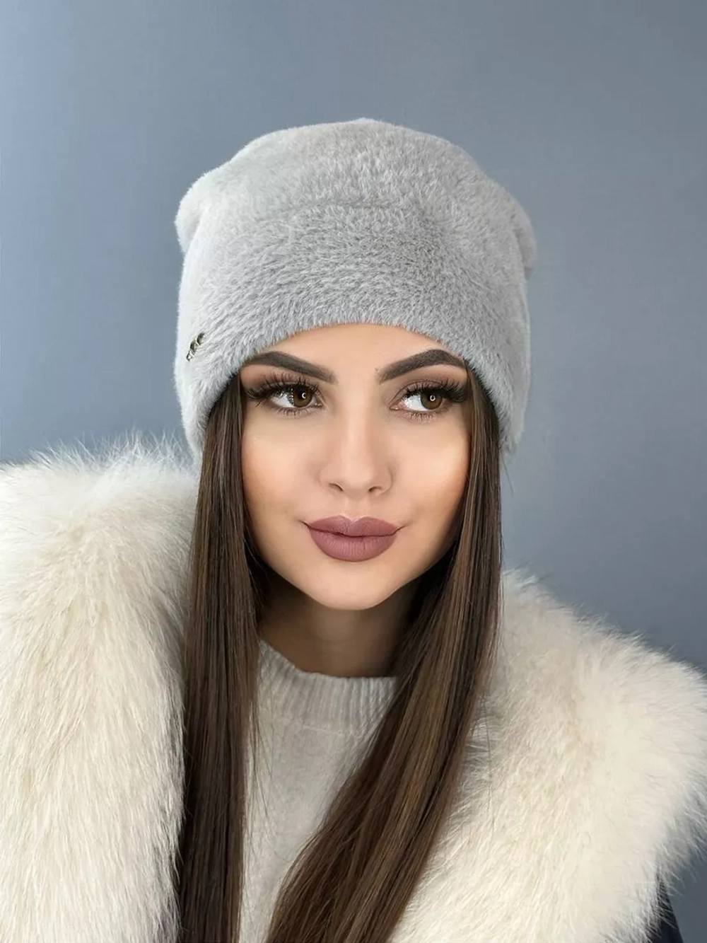шапка зимняя пушистая из эко меха