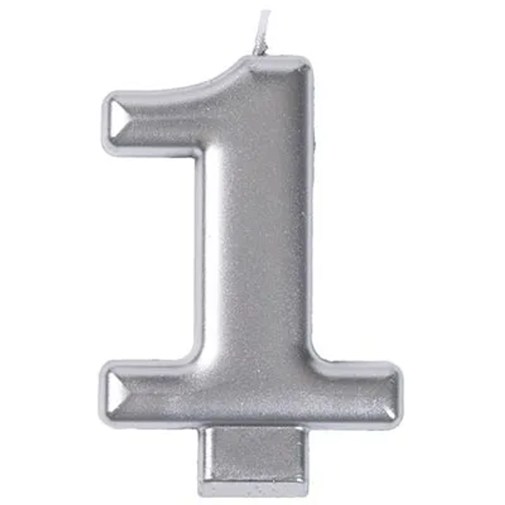 Свечи-цифры Серебряные, 8 см.