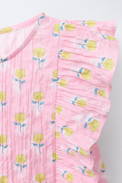 ZARA ТОП С ВОЛАНАМИ И ЦВЕТОЧНЫМ ПРИНТОМ, РОЗОВЫЙ