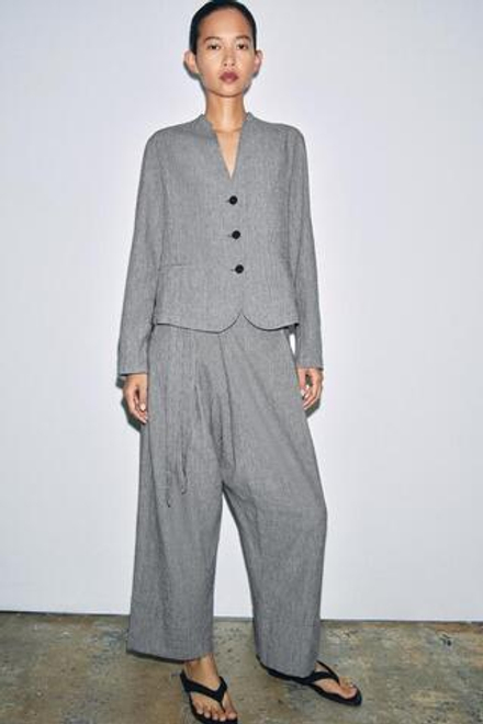 ZARA БРЮКИ-ПАРЕО В КЛЕТКУ «ГУСИНАЯ ЛАПКА» — ZW COLLECTION, СИНИЙ/БЕЛЫЙ