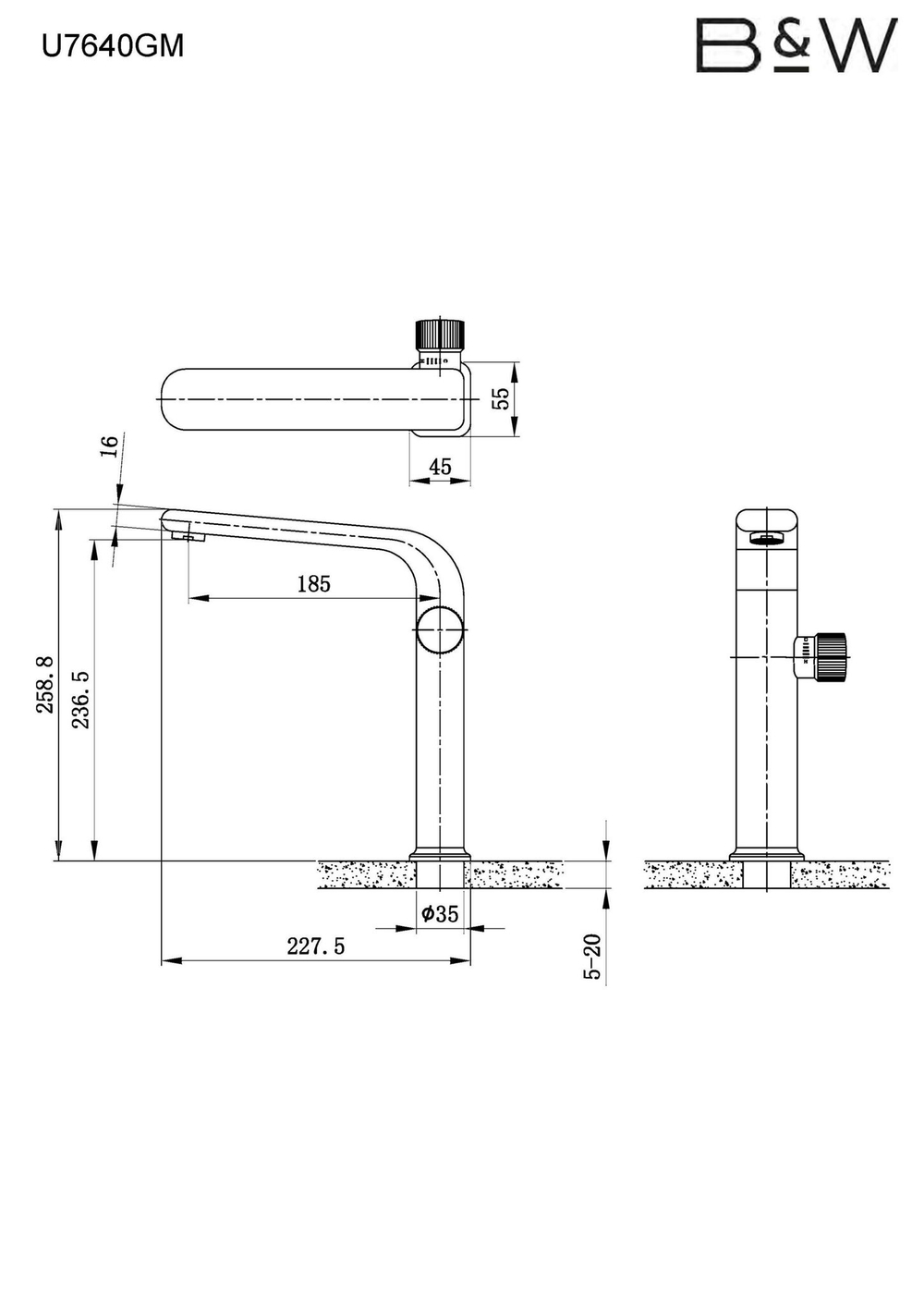 Смеситель для раковины Black&White Universe Gun Metal (U7640GM)
