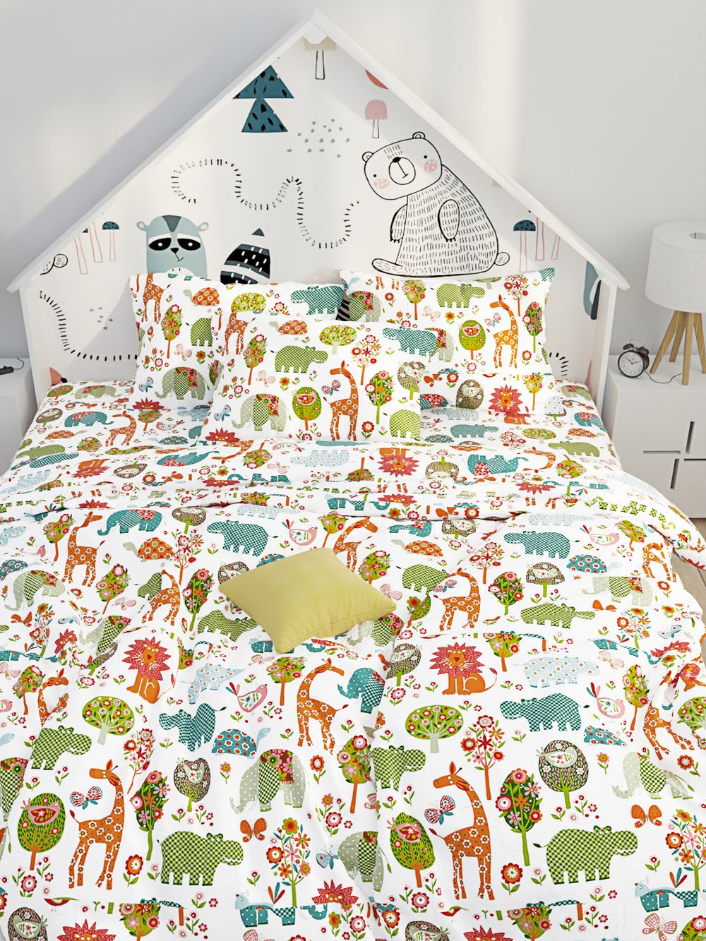 Простынь на резинке Сказка "Зоосад" 90х200 см, перкаль