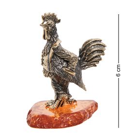 Народные промыслы AM-1374 Фигурка «Петух с тростью» (латунь, янтарь)