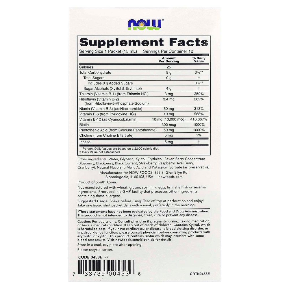 NOW Foods, B-12 Shots, ягодное ассорти, 12 пакетиков по 15 мл (0,5 жидк. Унции)