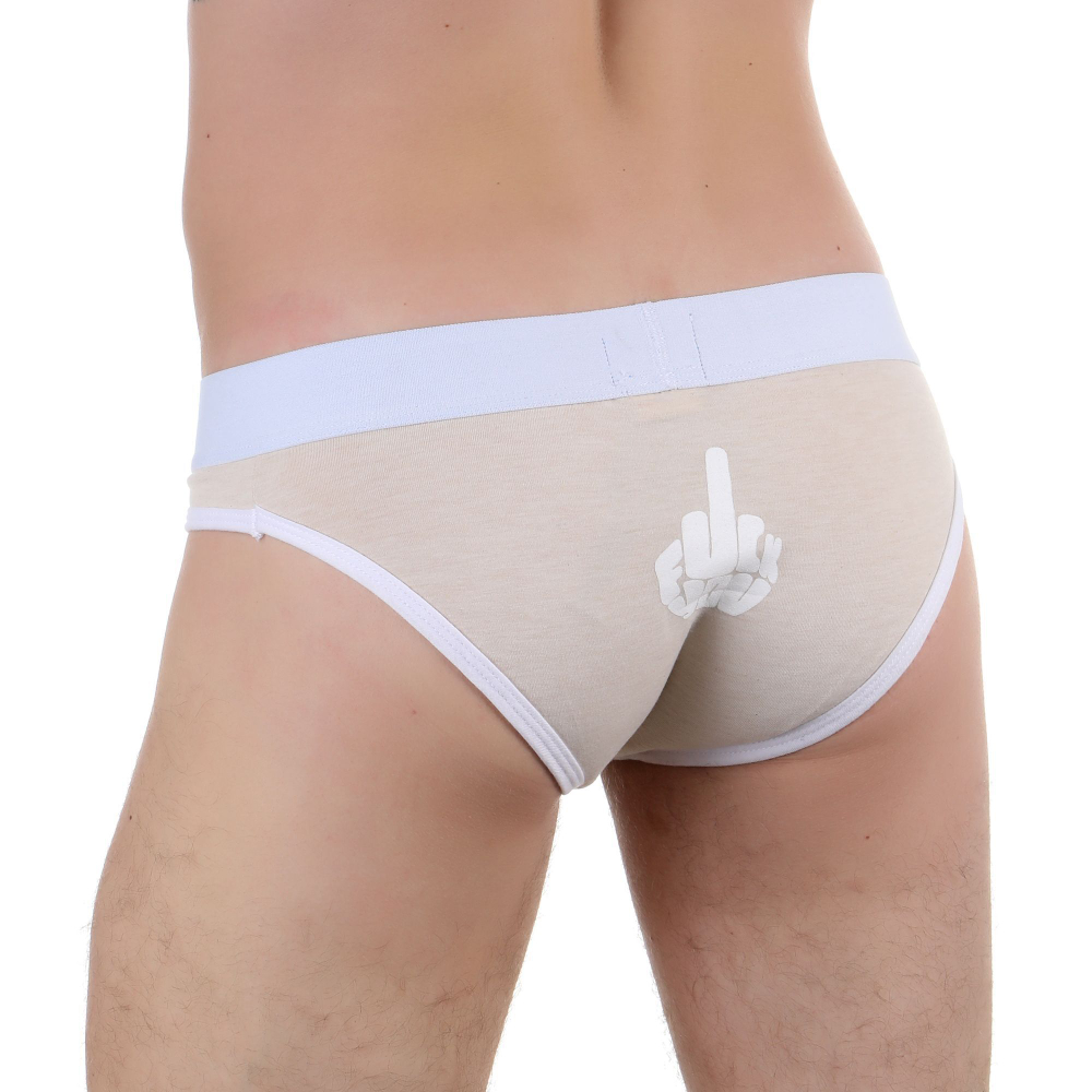 Бежевые мужские трусы-слипы с провокационной надписью (Размер: L) (Цвет: бежевый)