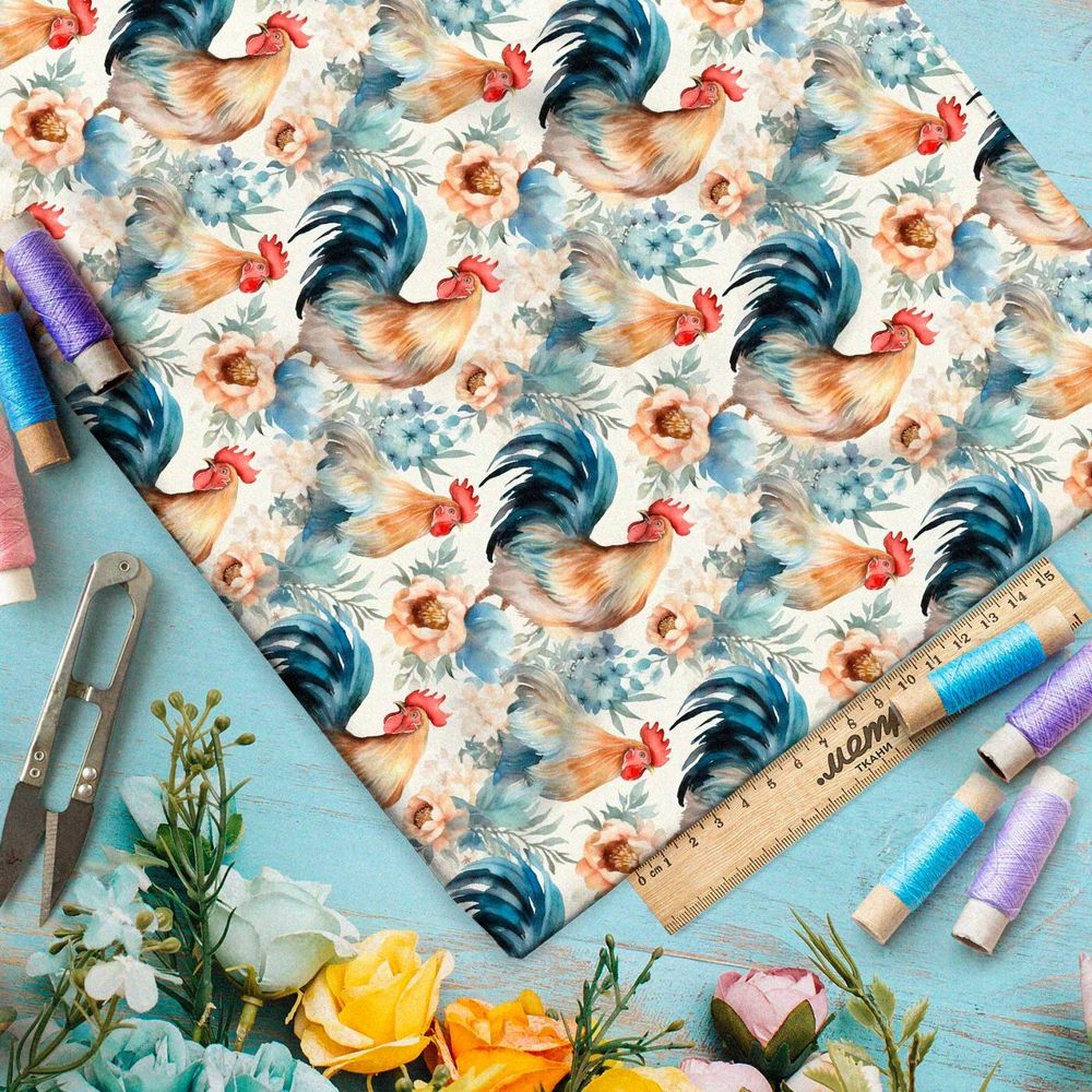 Ткань премиум мембрана петухи в цветах