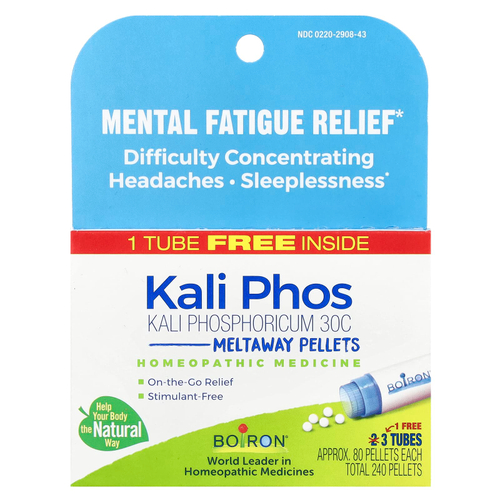 Boiron, Kali phosphoricum, средство для снятия умственной усталости, гранулы для рассасывания, 30C, 3 тюбика, прибл. 80 гранул в каждой