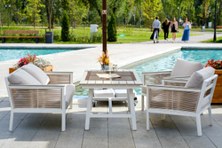 "Сан Ремо" диван 2-местный плетеный из роупа, каркас алюминий белый, роуп бежевый, ткань бежевая