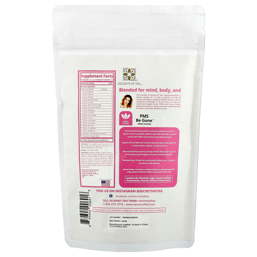 Secrets of Tea, PMS Be Gone™, фруктовый чай, без кофеина, 20 неотбеленных чайных пакетиков, 41 г (1,47 унции)