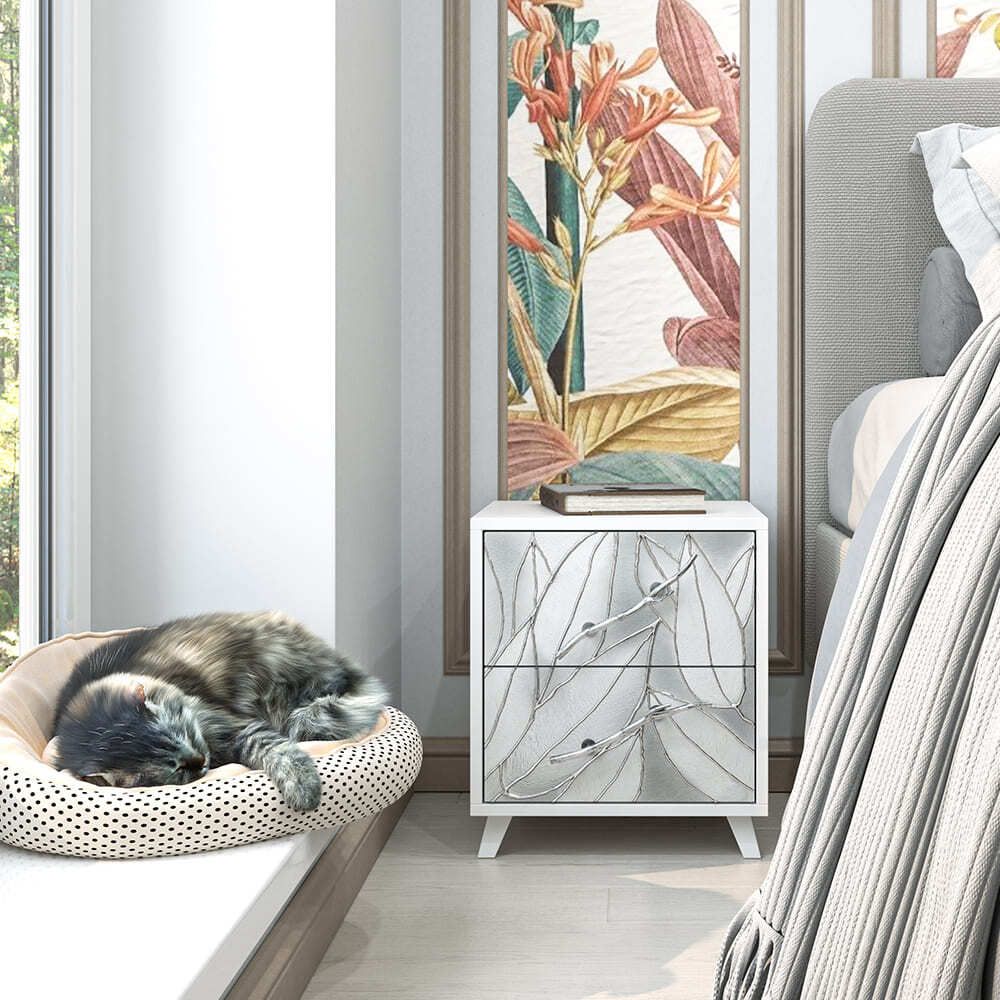 Тумба Арт Сканди с 2-мя ящиками Айс Античное серебро