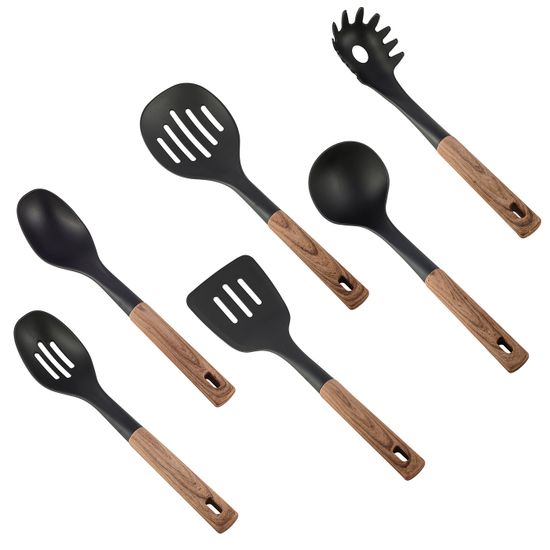 Набор кухонных принадлежностей Ofenbach NB 100902 (7 предметов) с подставкой с ручками под дерево