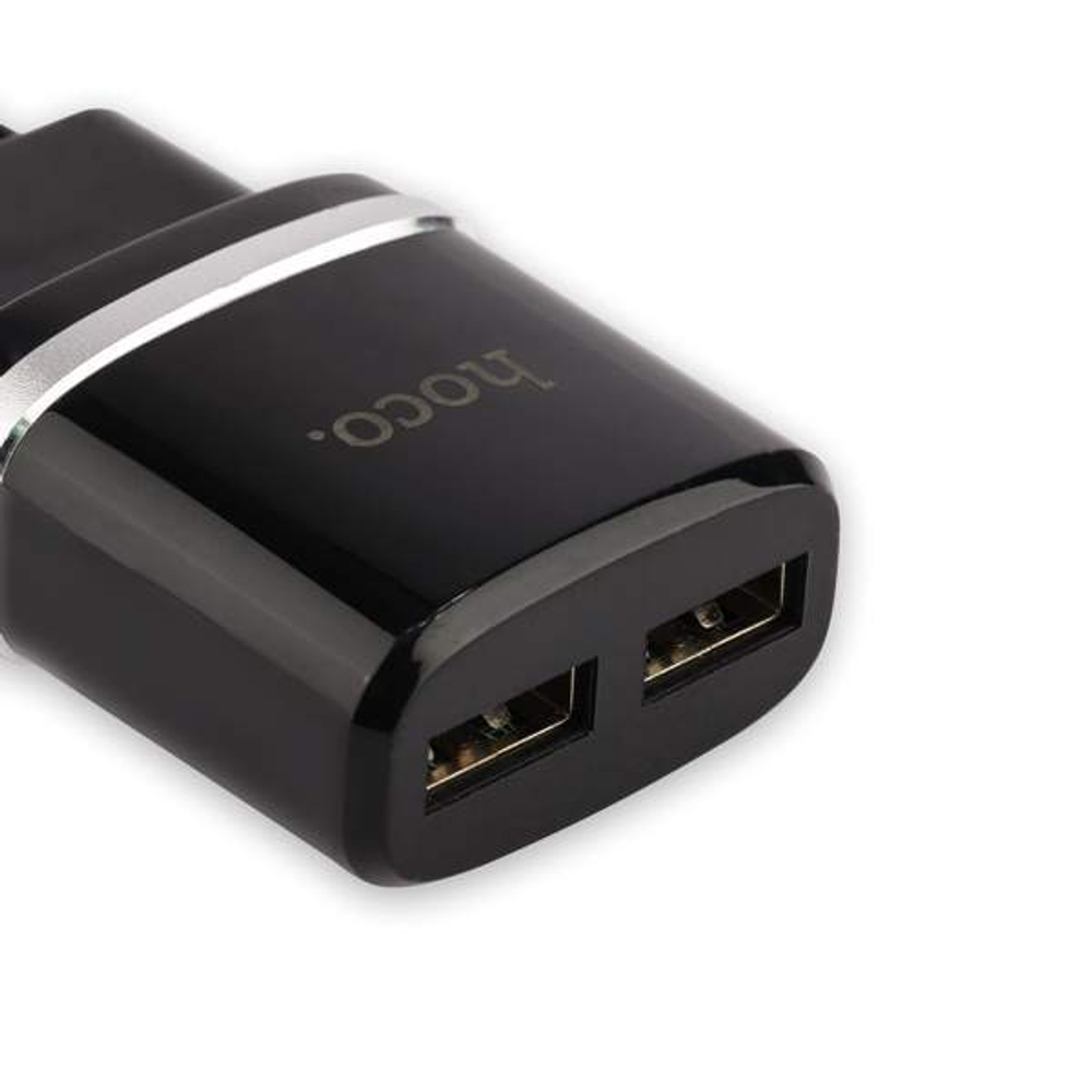 Адаптер питания Hoco C12 Smart dual USB charger set + Cable MicroUSB (2USB: 5V max 2.4A) Черный