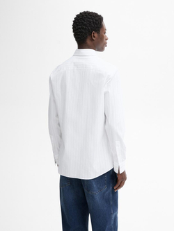 Massimo Dutti Приталенная рубашка из поплина в тонкую полоску, белый