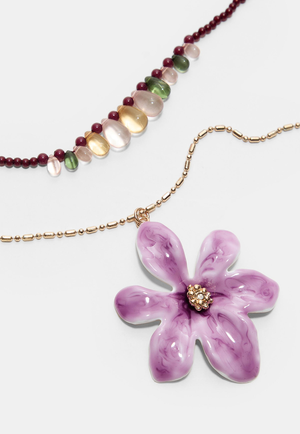 STRADIVARIUS Комплект из 2 ожерелий с цветком, сиреневый