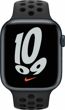 Apple Watch Nike Series 7, 45 мм, корпус из алюминия цвета «тёмная ночь», спортивный ремешок Nike цвета «антрацитовый/чёрный»