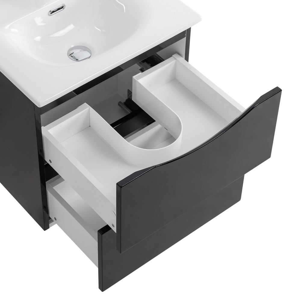 Тумба с раковиной подвесная BelBagno MARINO-CER-MINI-500-2C-SO-NL-P Nero Lucido, раковина белая BB-8099-3-50