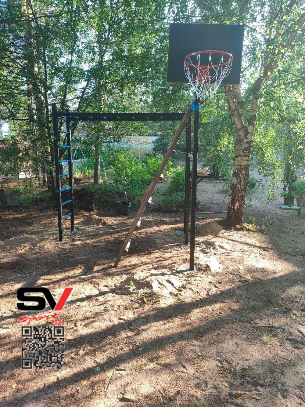 Монтаж уличной шведской стенки Sv Sport Рукоход (5 вертикальных столбов)