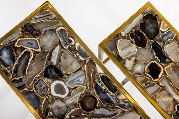 Кофейный столик Agate L, черный агат, золото