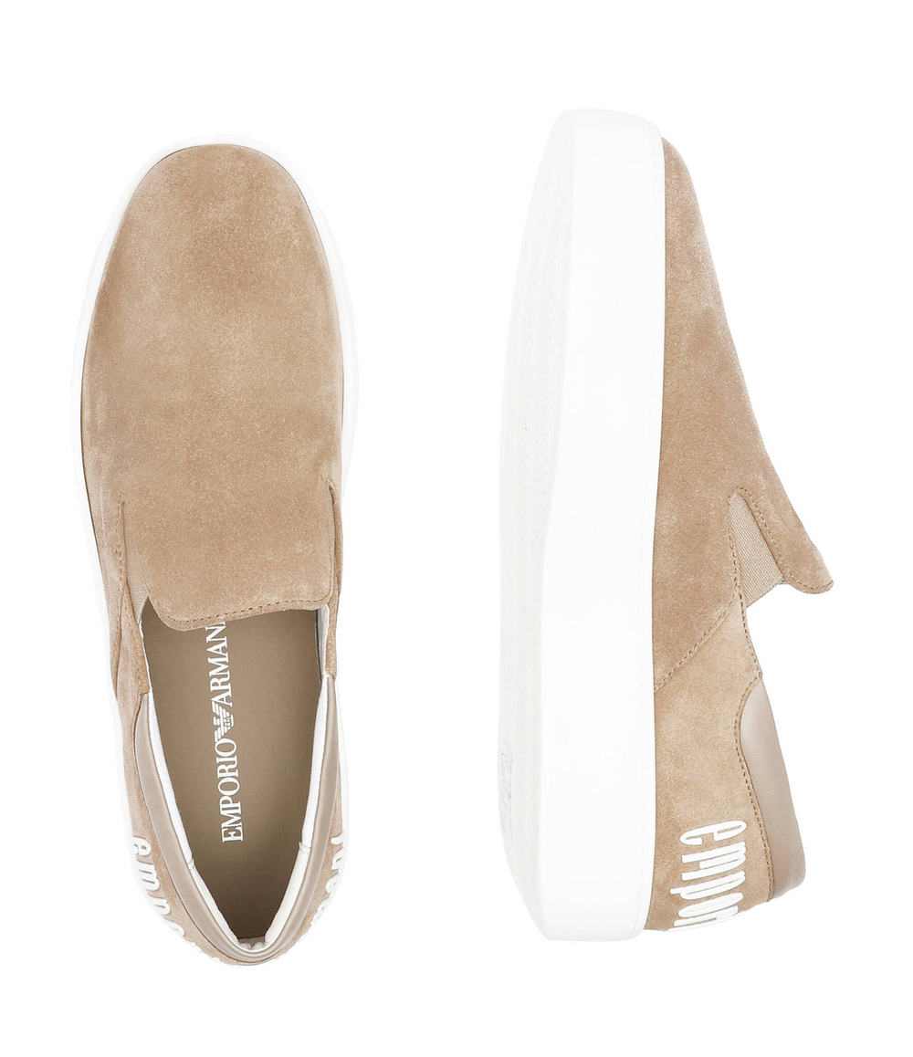 Кожаные слипоны snk Emporio Armani - бежевый(X3Y007 XR158)