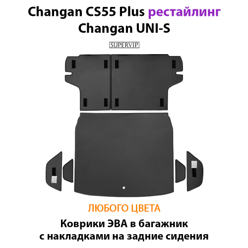 Коврики ЭВА в багажник с накладками на задние сидения для Changan CS55 Plus (21-н.в.) рестайлинг/ Changan UNI-S