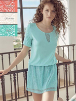 Нарядная женская коротенькая туника с кружевом (Размер: 42) (Цвет: мятный)