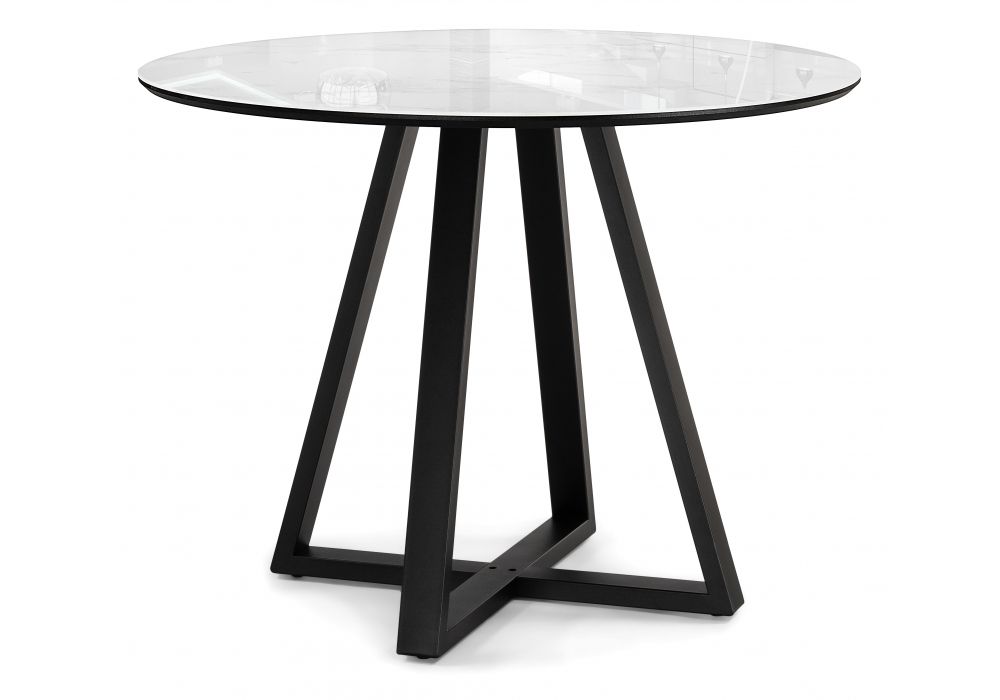 Стеклянный стол Норфолк 100х78 белый мрамор / черный