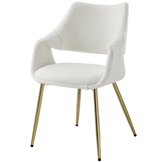 Стул Curv Soft с высокой спинкой, белый мех с золотыми ножками
