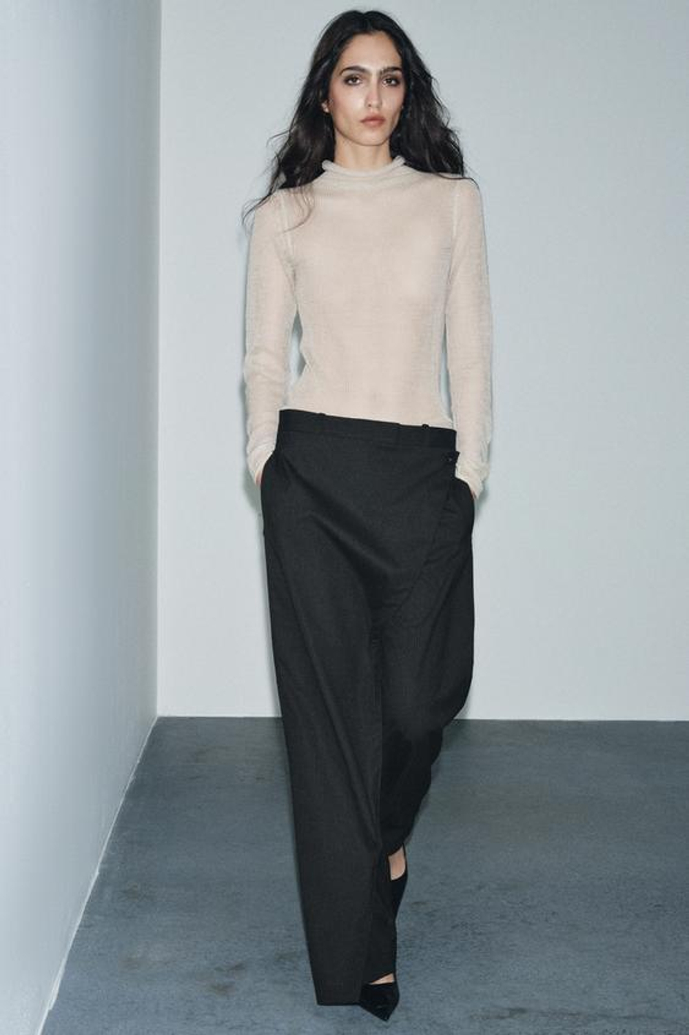 ZARA БРЮКИ-ПАРЕО В ПОЛОСКУ — ZW COLLECTION, ЧЕРНЫЙ