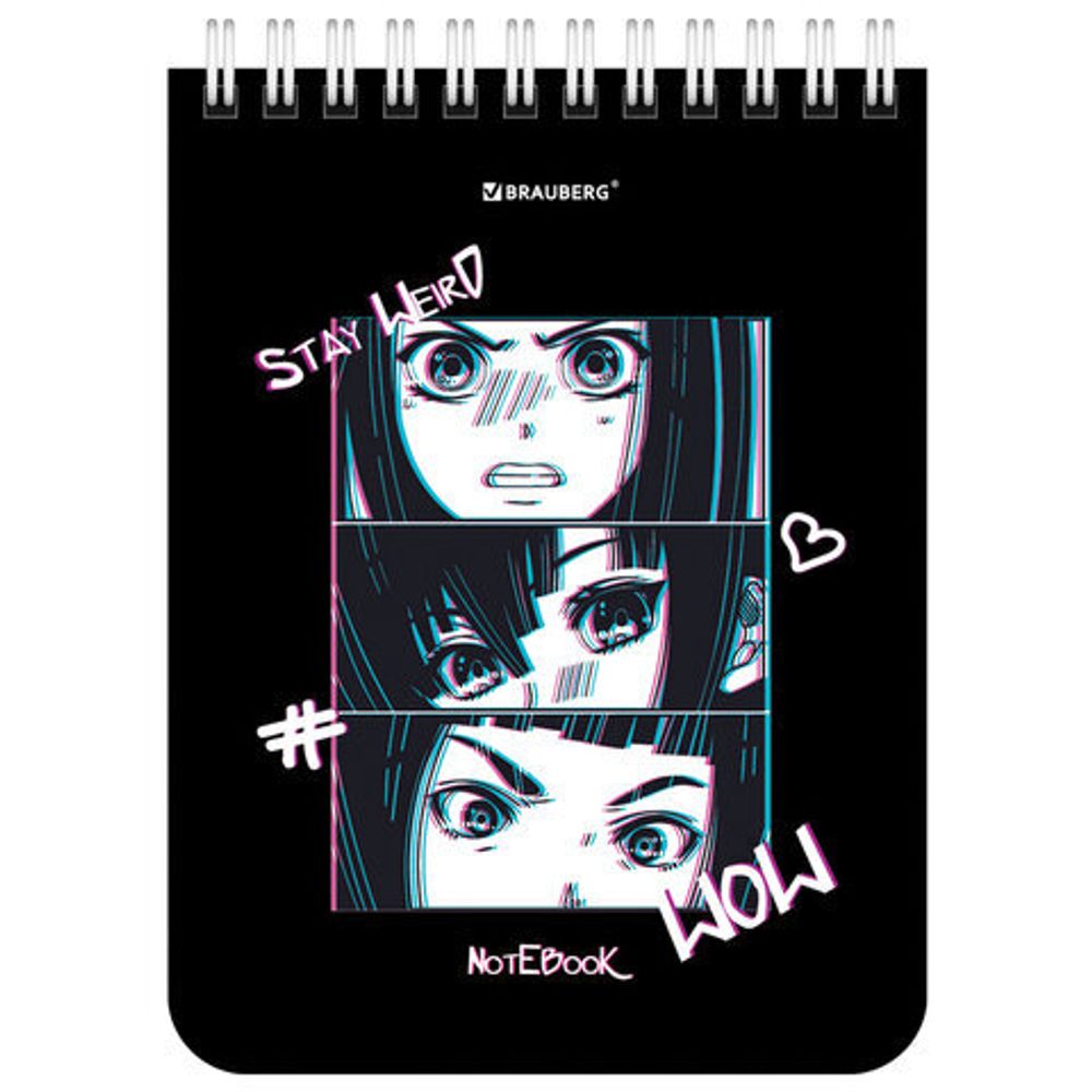 Блокнот МАЛЫЙ ФОРМАТ А6 108х145 мм, 40 л., гребень, картон, клетка, BRAUBERG, "Anime emotions", 114392