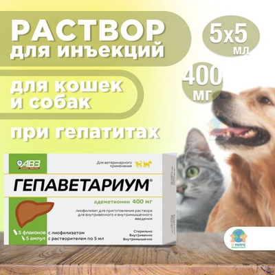 Гепаветариум 400 мг, раствор для инъекций, 5 мл, № 5. При гепатитах у кошек и собак. АВЗ Адеметионин
