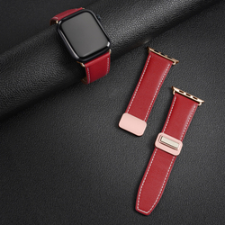 Ремешок из натуральной кожи красного цвета от Dux Ducis для смарт часов Apple Watch 42, 44, 45, 46, 49мм, серия YA Series