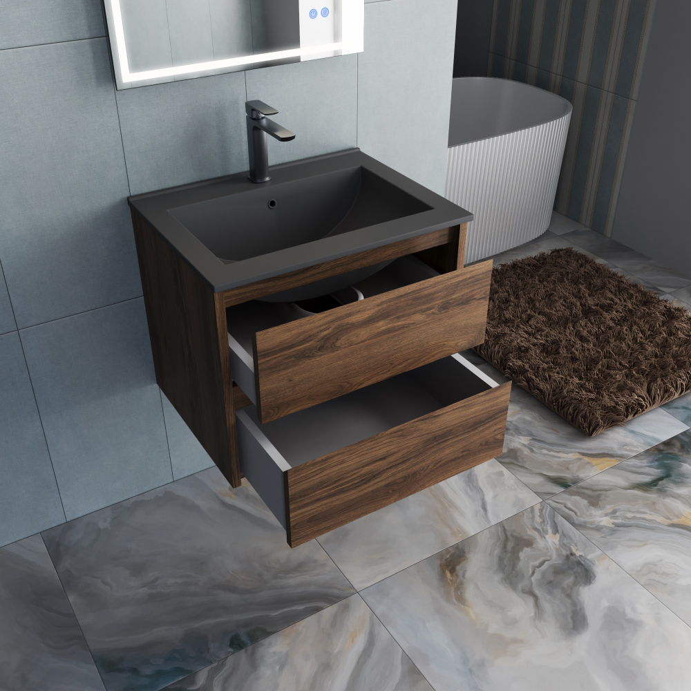 Тумба под раковину Vincea Gio 600 подвесная, 2 выкатных ящика soft-close, C.Oak