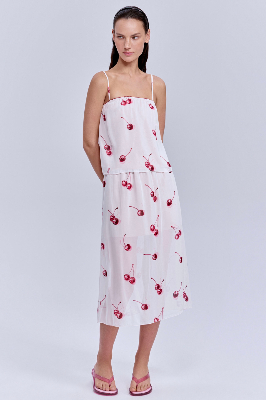 Юбка из шифона с принтом «вишни»