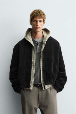 ZARA ВЕЛЬВЕТОВАЯ КУРТКА СВОБОДНОГО КРОЯ, ЧЕРНЫЙ