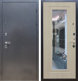 Входная металлическая дверь с зеркалом RеX (РЕКС) 11 Практик Антик серебро / ФЛЗ-120 Беленый дуб
