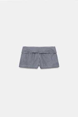 ZARA МИНИ-ШОРТЫ В ПОЛОСКУ С ПУГОВИЦАМИ, ТЕМНО-СИНИЙ/БЕЛЫЙ