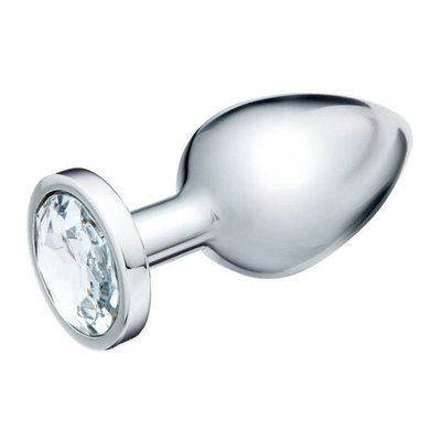Серебристая коническая анальная пробка с прозрачным кристаллом - 9,5 см. (Цвет: прозрачный)