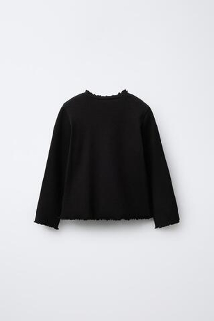 ZARA ФУТБОЛКА В РУБЧИК С ВЫШИВКОЙ, ЧЕРНЫЙ