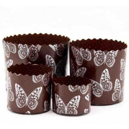 Форма бумажная для кулича  Бабочки серебро Д70х85мм, 1 шт